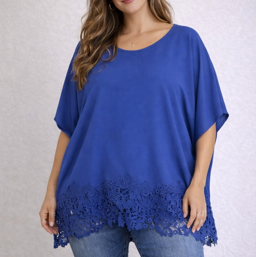 Investments Royal Blue Lace Hem Blouse